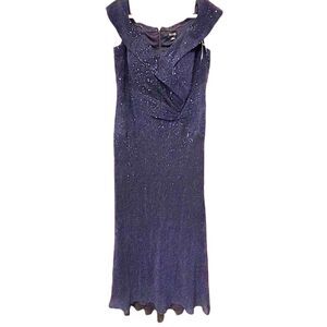 Xscape Women's Sequined Floor-Length Dress in Navy, Size 18W-NWT